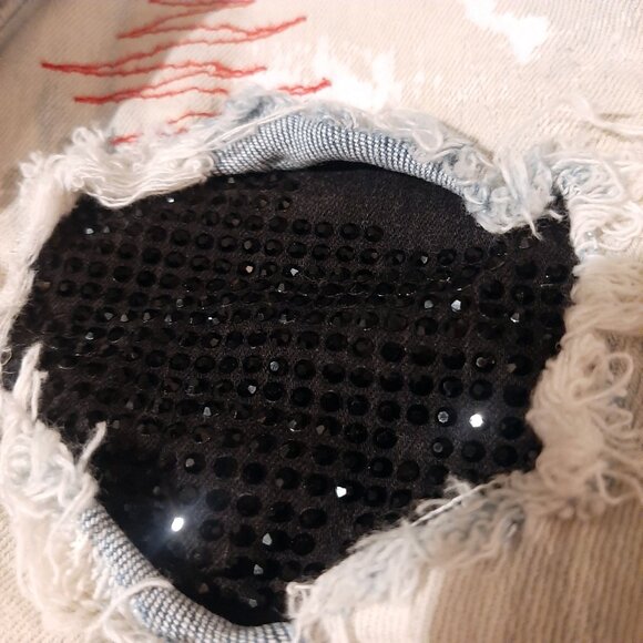 Smoke Rise DNM Co Men’s Denim Jacket XL Stone Wash Distressed Patches Slim Fit - Picture 8 of 11